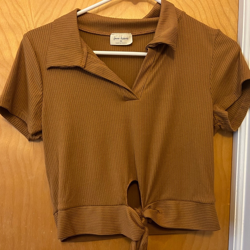 Brown Tie Crop Top